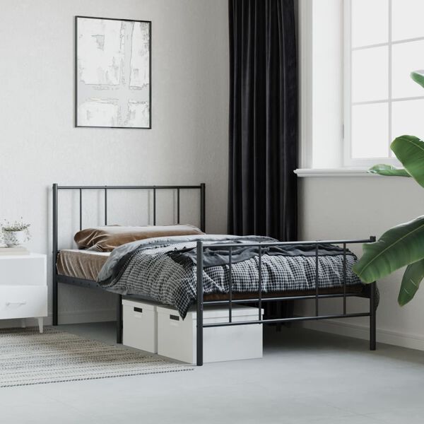 vidaXL Metal Bed Frame without Mattress with Footboard Black 90x190cm