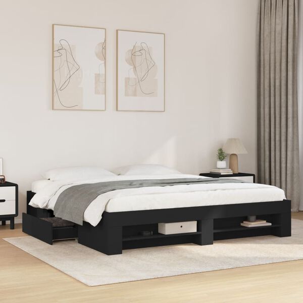 vidaXL Bed Frame without Mattress Black 200x200 cm Engineered Wood