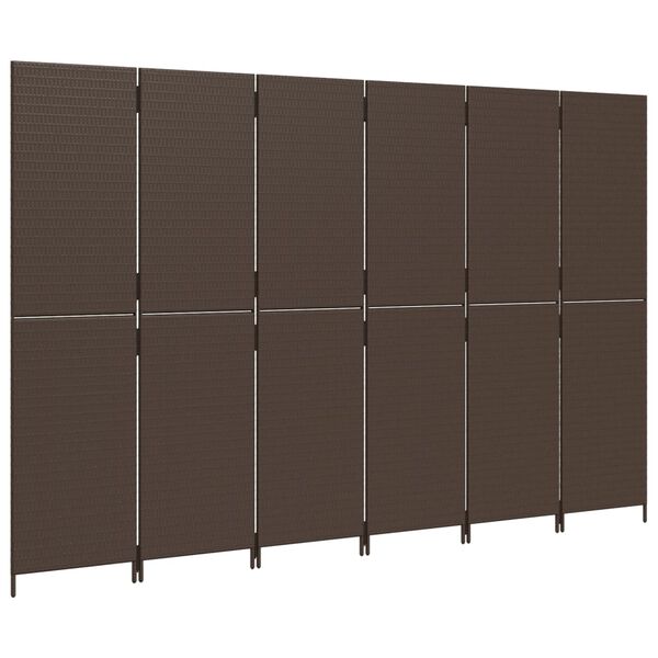 vidaXL Room Divider 6 Panels Brown Poly Rattan