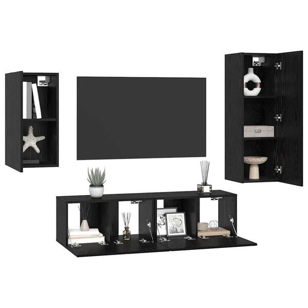 vidaXL TV Cabinet Set Wall-mounted 4 pcs Black Oak Engineered Wood