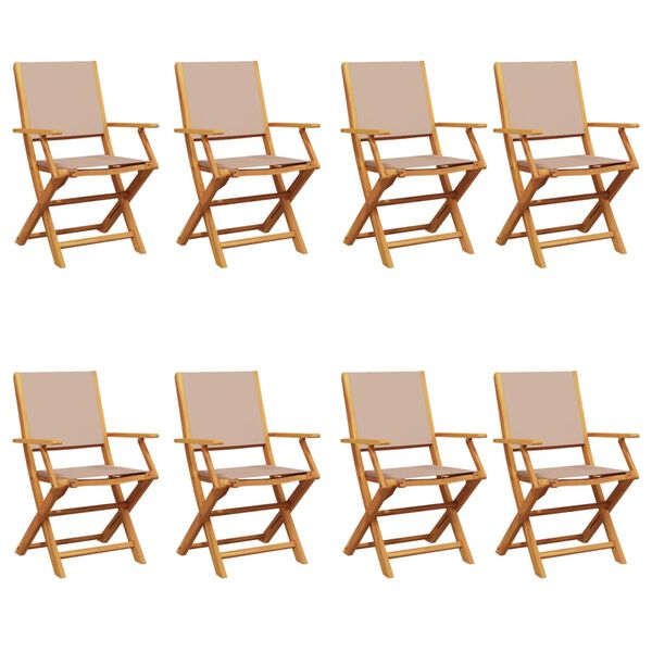 vidaXL Folding Garden Chairs 8 pcs Taupe Fabric and Solid Wood