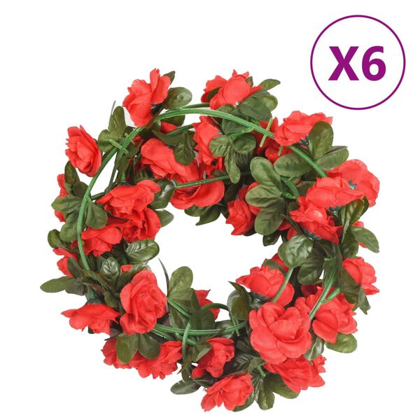 vidaXL Flower Garlands 6 pcs Red 240 cm