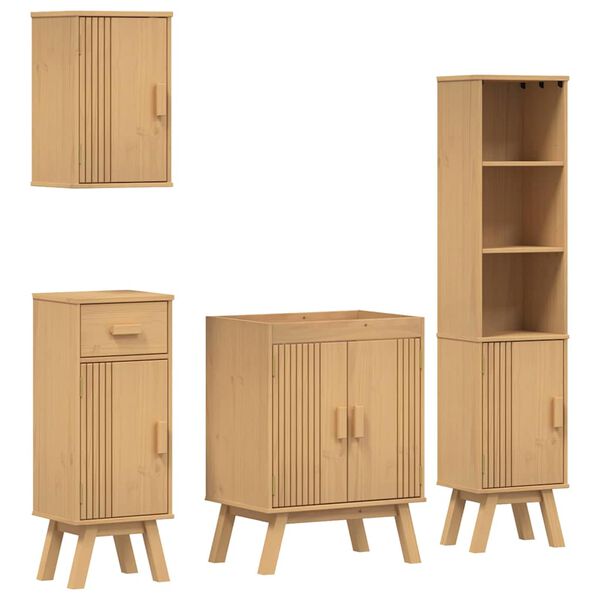 vidaXL Bathroom Furniture Set with Drawer 4 pcs Brown Solid Pine wood