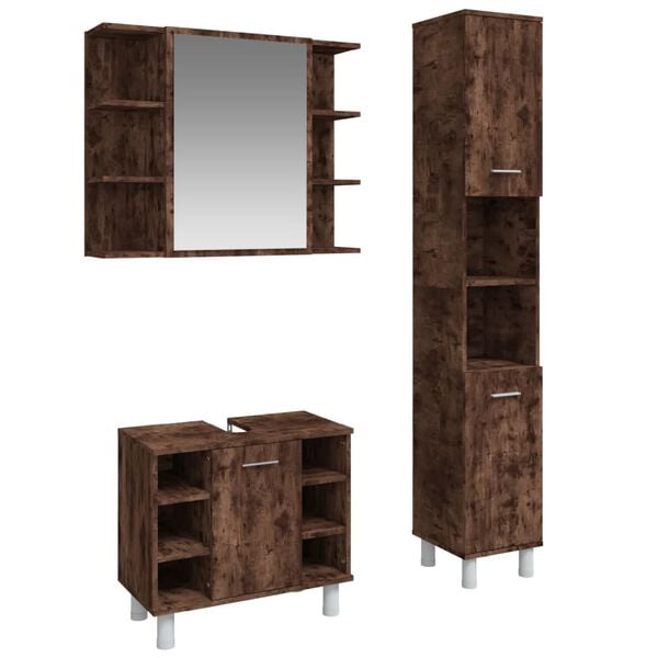 vidaXL 3 Piece Bathroom Cabinet Set Smoked Oak Engineered Wood