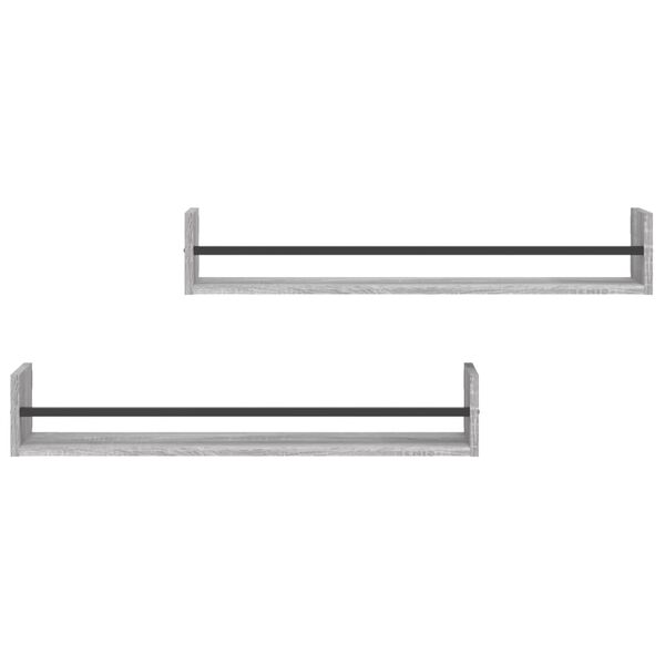 vidaXL Wall Shelves with Bars 2 pcs Grey Sonoma 80x16x14 cm
