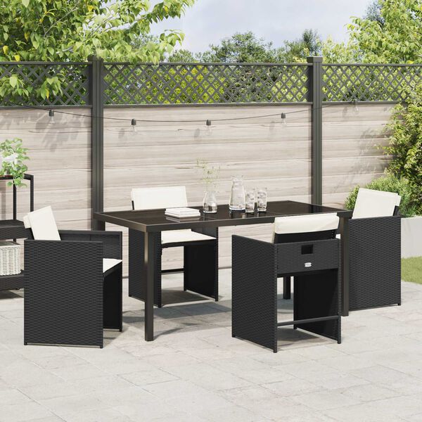 vidaXL Garden Dining Set with Cushion 5 pcs Black Poly Rattan