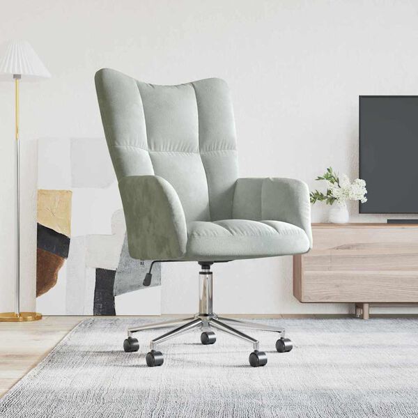 vidaXL Relaxing Chair with Wheel Light Grey 69 x 61.5 x 102 cm Velvet