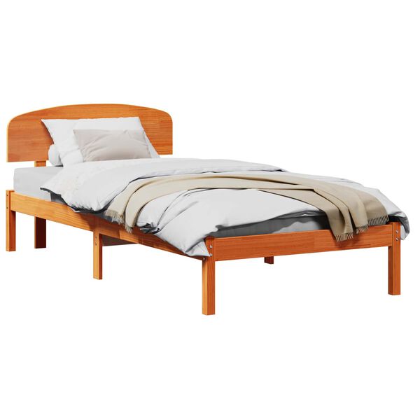 vidaXL Bed Frame with Headboard Wax Brown 90 x 200 cm Solid Pine Wood