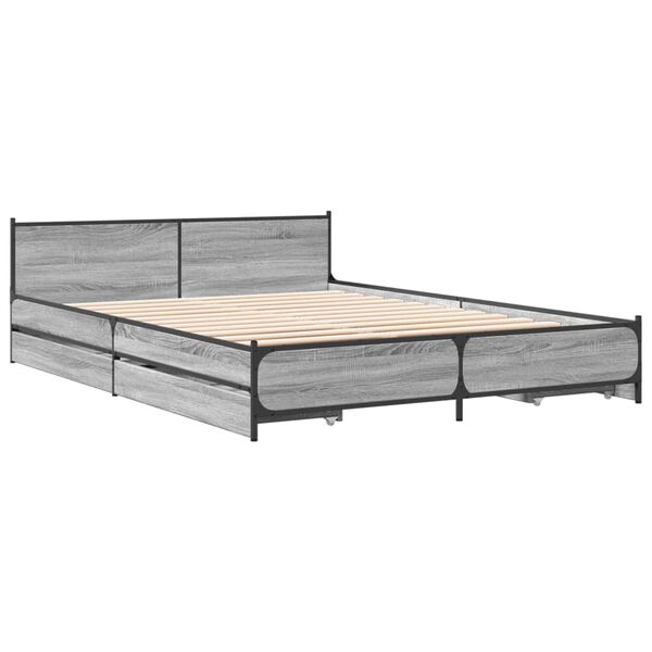 vidaXL Bed Frame with Drawers without Mattress Grey Sonoma 150x200 cm King Size