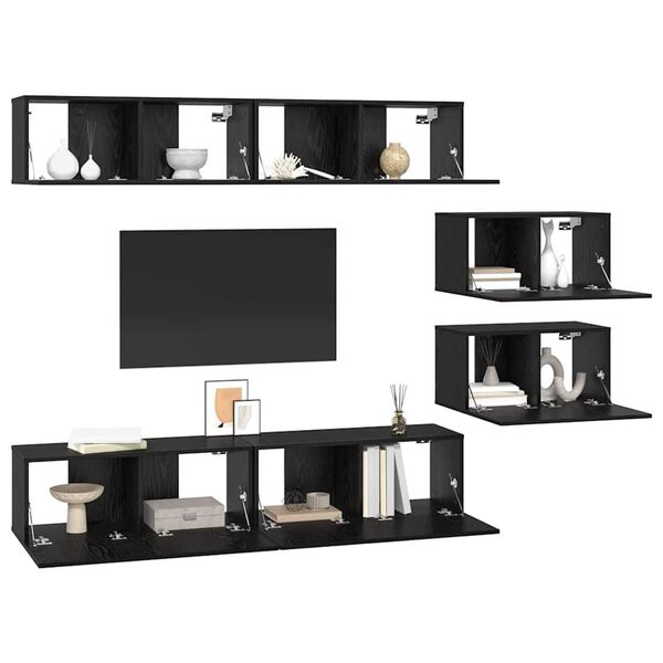 vidaXL TV Cabinet Set Wall-mounted 6 pcs Black Oak Engineered Wood