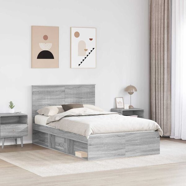 vidaXL Bed Frame Grey Sonoma 120 x 190 cm Solid Pine Wood