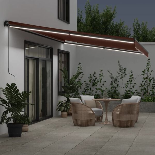 vidaXL Manual Retractable Awning with LEDs Brown 600x350 cm