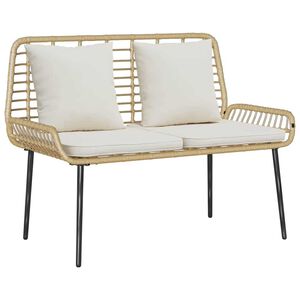vidaXL Garden Bench Brown and Black and Cream Poly rattan and steel