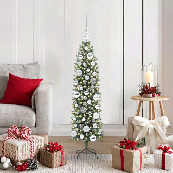 vidaXL Artificial Slim Christmas Tree Green and White 120 cm