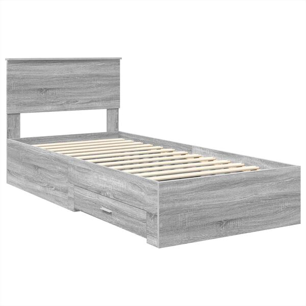 vidaXL Bed Frame with Drawer Grey Sonoma 90 x 200 cm Engineered Wood