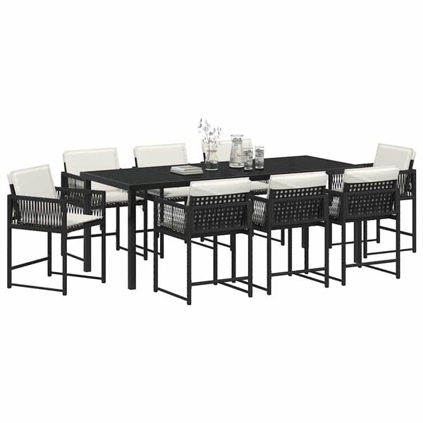 vidaXL Garden Dining Set 9 pcs Black Poly Rattan