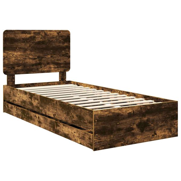 vidaXL Bed Frame with Drawer Smoked Oak 75 x 190 cm Engineer Wood