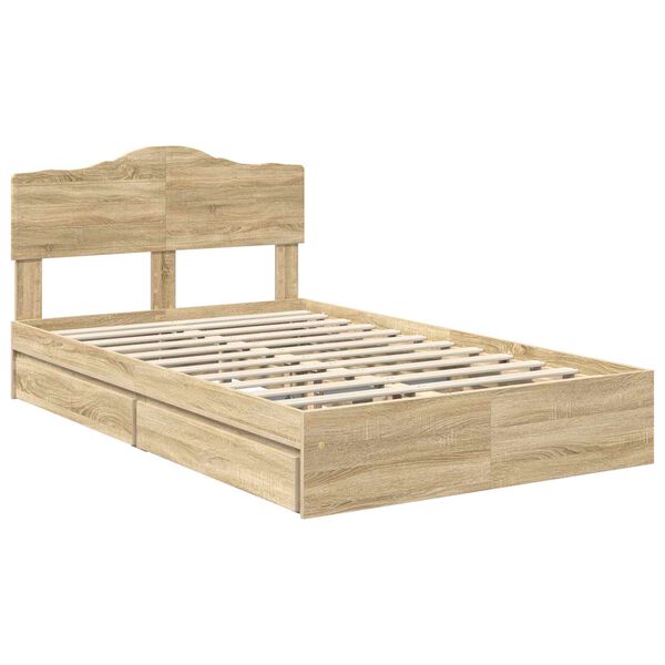 vidaXL Storage Bed with Drawer Sonoma Oak 120 x 190 cm Engineered Wood