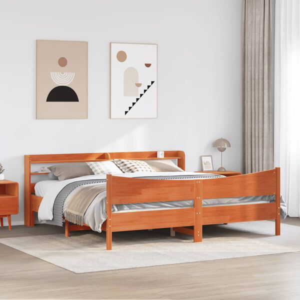 vidaXL Bed Frame with Headboard Wax Brown 200x200 cm Solid Wood Pine