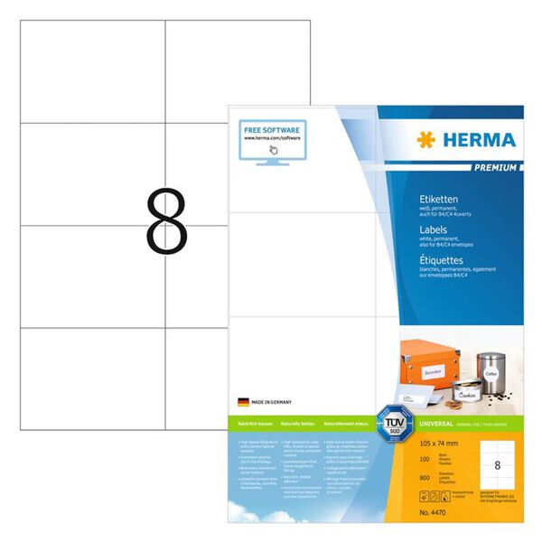 HERMA Permanent Labels PREMIUM A4 105x74 mm 100 Sheets