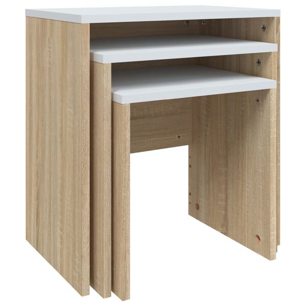 vidaXL Nesting Coffee Tables 3 pcs White and Sonoma Oak Engineered Wood