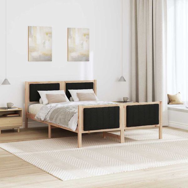 vidaXL Bed frame Brown and black 135 x 190 cm Solid pine wood