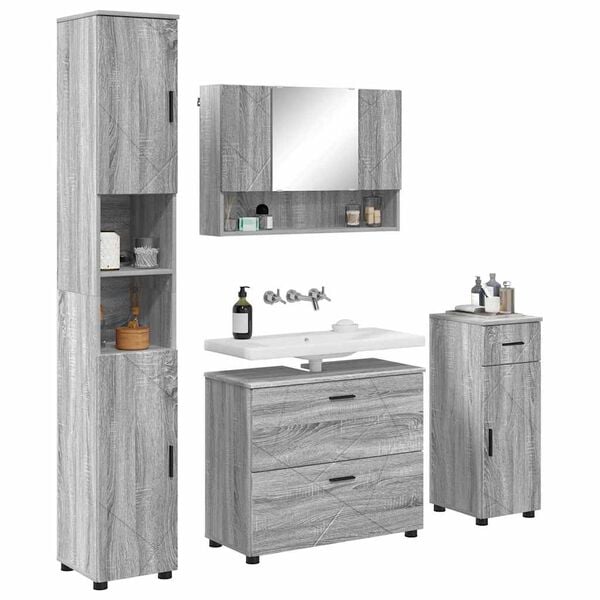 vidaXL Bathroom Furniture Set with Drawer with Shelf 4 pcs Grey Sonoma