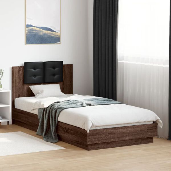 vidaXL Bed Frame with LED without Mattress Brown Oak 90x200 cm
