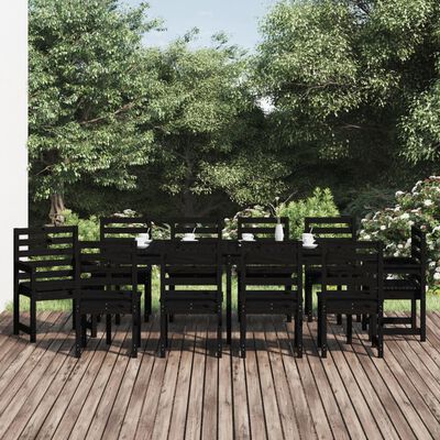 vidaXL 11 Piece Garden Dining Set Black Solid Wood Pine