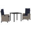 vidaXL Garden Dining Set with Cushion 3 pcs Grey Poly Rattan