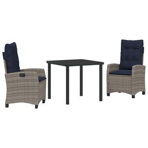 vidaXL Garden Dining Set with Cushion 3 pcs Grey Poly Rattan