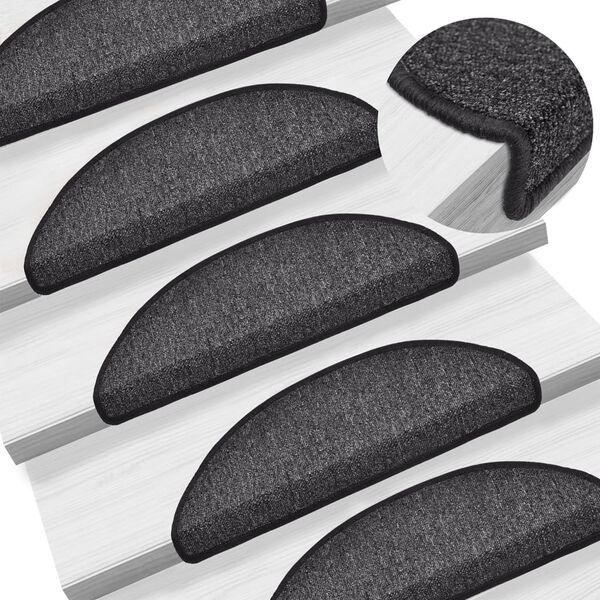 vidaXL Stair Mats 15 pcs 56x17x3 cm Anthracite Half Round