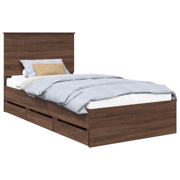 vidaXL Bed Frame with Drawer Brown Oak 100 x 200 cm Engineer Wood
