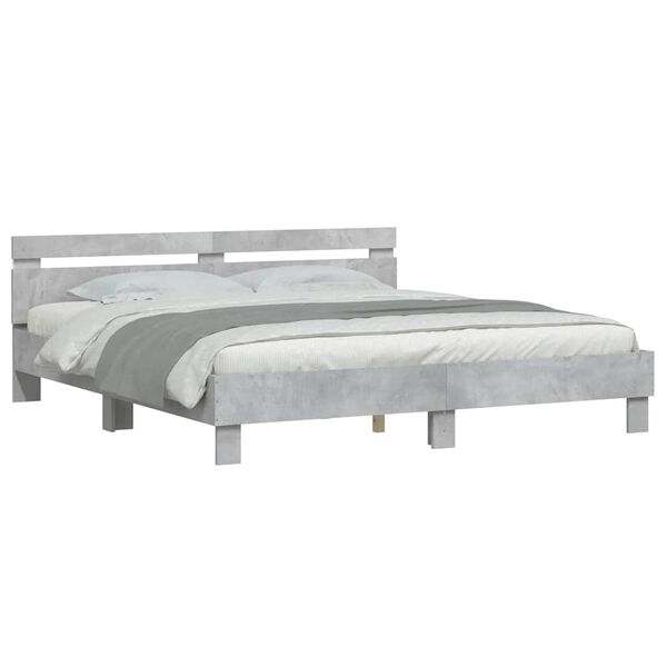 vidaXL Bed Frame with LED without Mattress Concrete Grey 160x200 cm