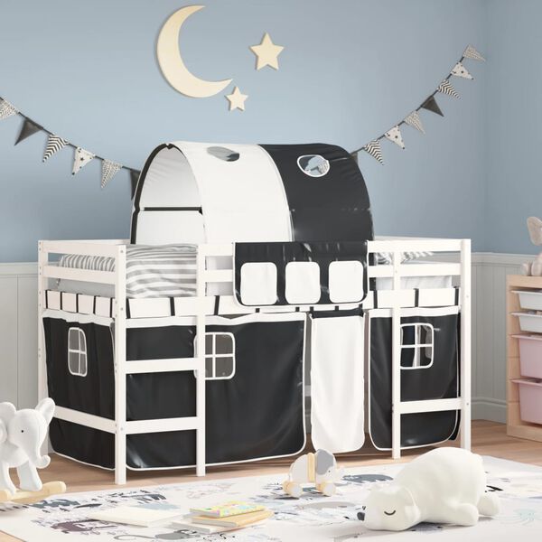 vidaXL Kids' Loft Bed with Tunnel without Mattress White&Black 80x200cm