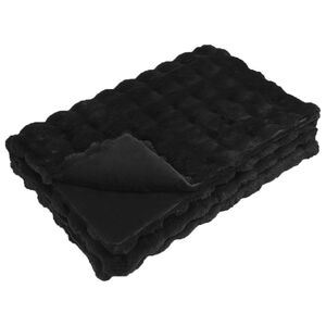 vidaXL Faux Rabbit Fur Blanket Black 130 x 150 cm Polyester