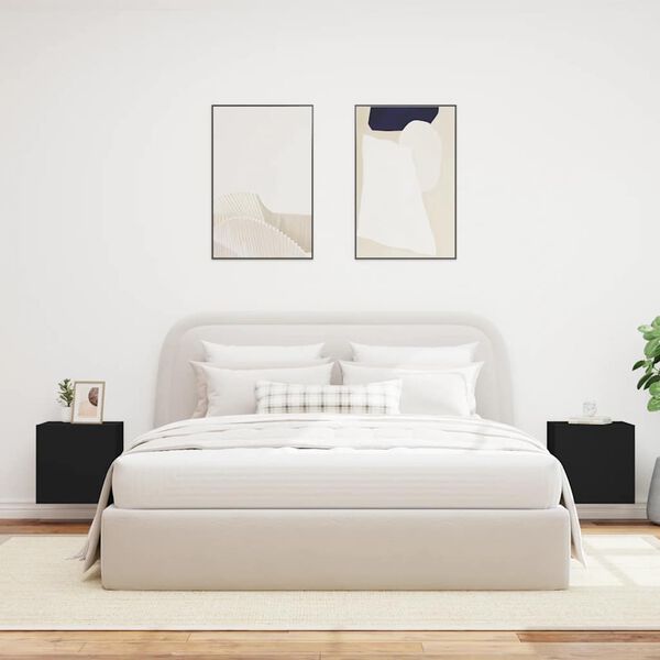 vidaXL TV Wall Cabinets with LED Lights 2 pcs Black 40.5x35x40 cm