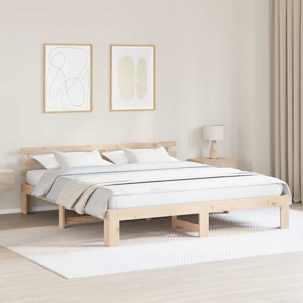 vidaXL Bed Frame with Headboard Natural 180 x 200 cm Solid Pine Wood