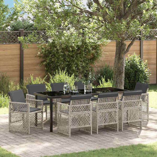 vidaXL Garden Dining Set 9 pcs Light Grey Poly Rattan