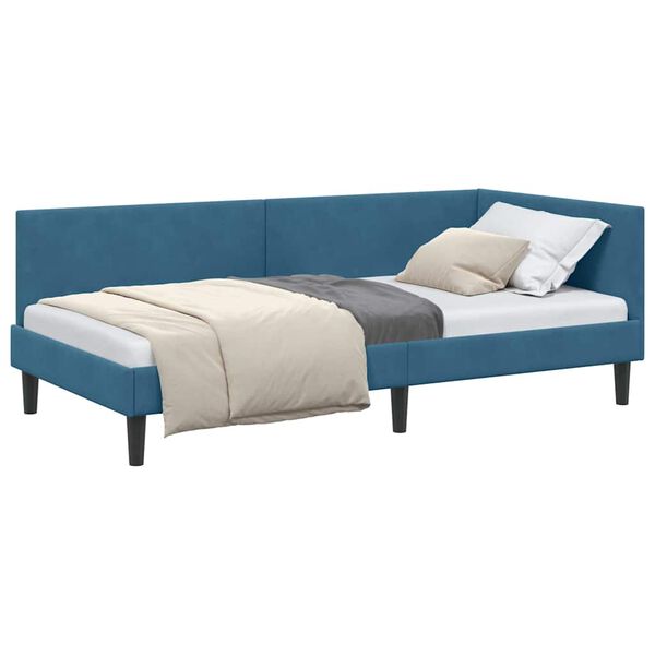 vidaXL Corner Bed Frame with Headboard Blue 80 cm x 200 cm Velvet