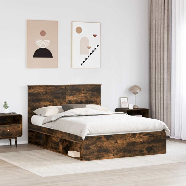 vidaXL Bed Frame Smoked Oak 140 x 190 cm Solid Pine Wood