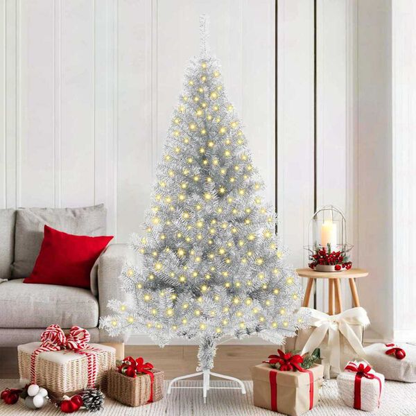 vidaXL Artificial Pre-lit Christmas Tree Silver 180 cm PET