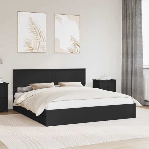 vidaXL Storage Bed with Headboard Black 200 x 200 cm Engineered Wood