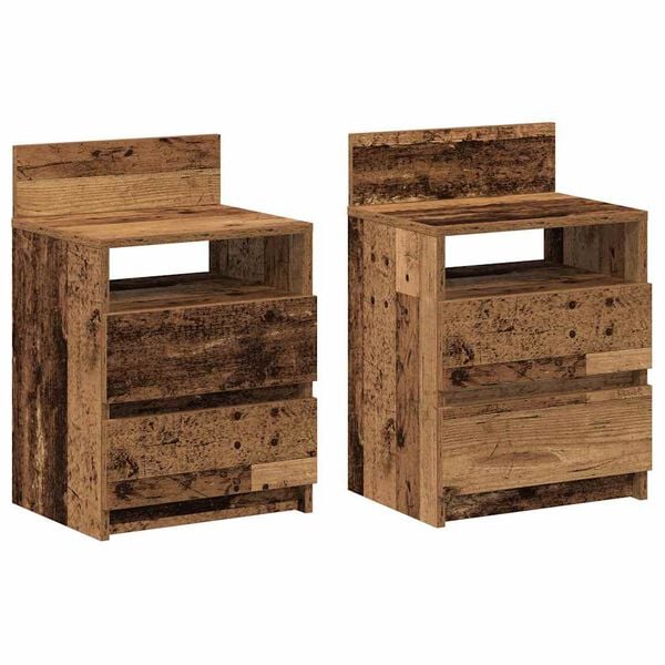 vidaXL Bedside Cabinets 2 pcs with 2 Drawers Old Wood 40x33x60 cm