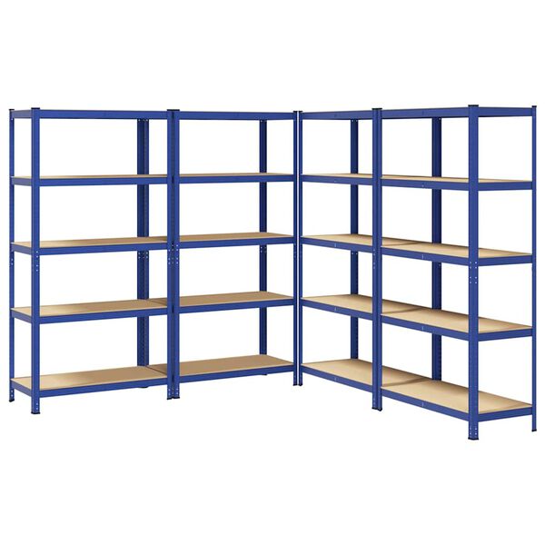 vidaXL 5-Layer Storage Shelves 4 pcs Blue Steel&Engineered Wood