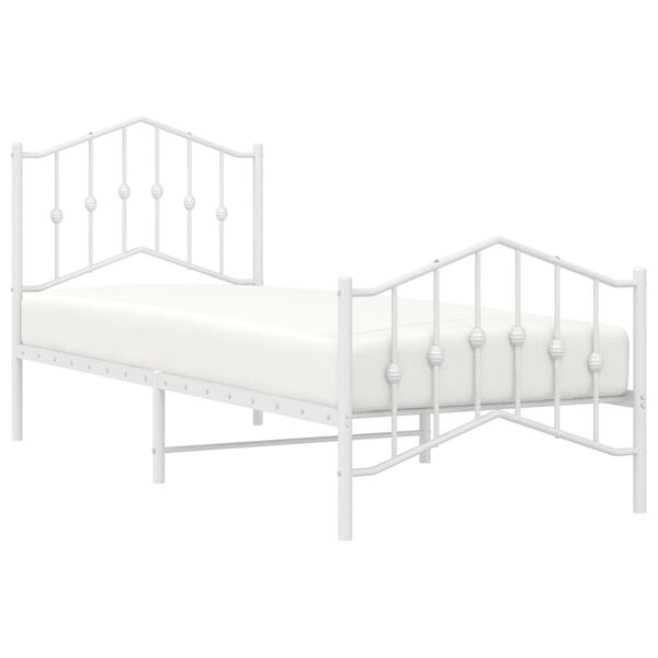 vidaXL Metal Bed Frame without Mattress with Footboard White 90x200cm