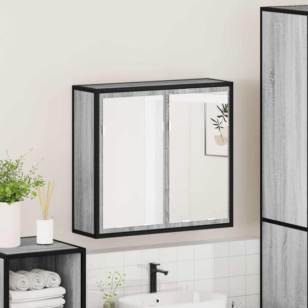 vidaXL Bathroom Mirror Cabinet Grey Sonoma 65x20x60 cm Engineered Wood