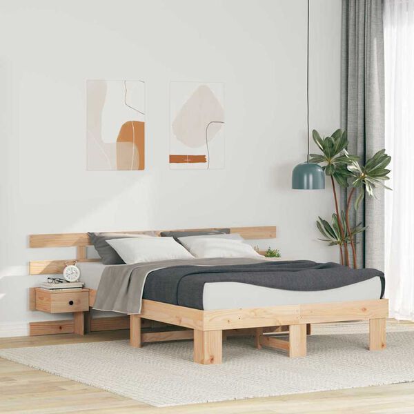 vidaXL Bed Frame with Headboard Brown 135 x 190 cm Solid Pine Wood