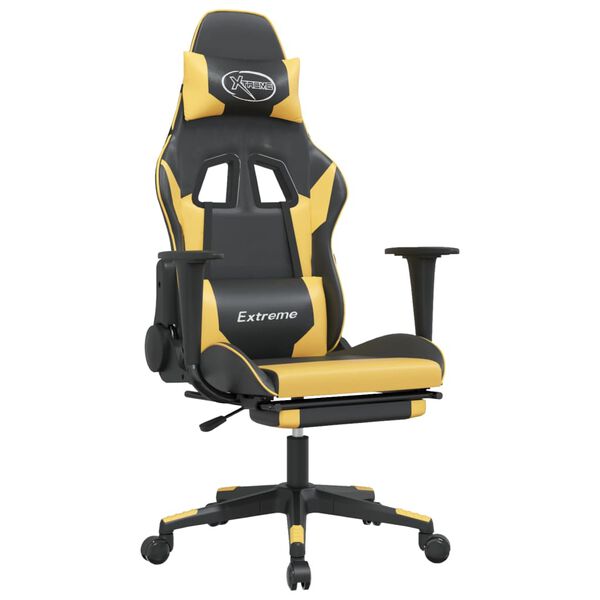 vidaXL Massage Gaming Chair with Footrest Black&Gold Faux Leather