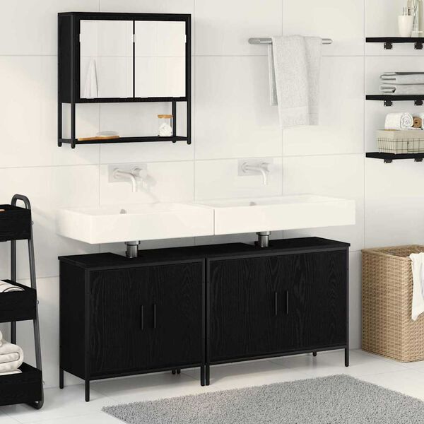 vidaXL Bathroom Furniture Set with Shelf 3 pcs Black Engineered wood